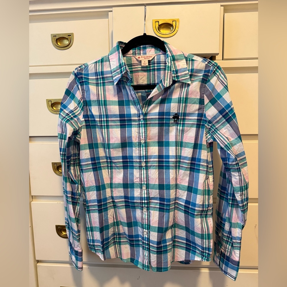 Brooks Brothers Teal and Pink Checkered Shirt